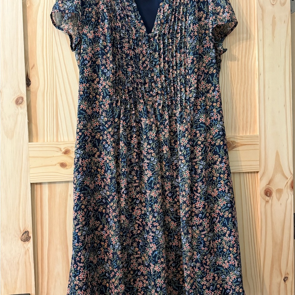 Blue Pleated Ruffled Sundress with Flutter Sleeves